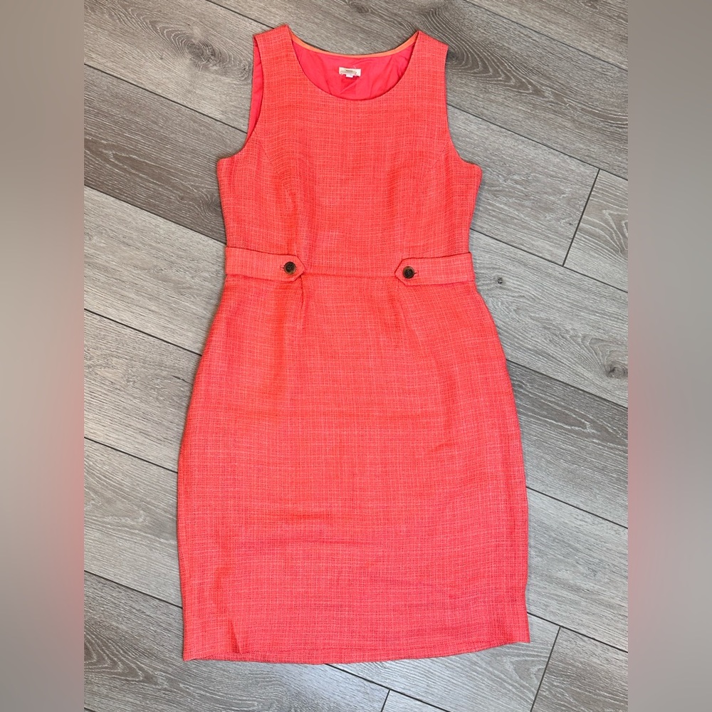 J.Crew Dress, Sleeveless, Coral Woven Tweed, Size 6